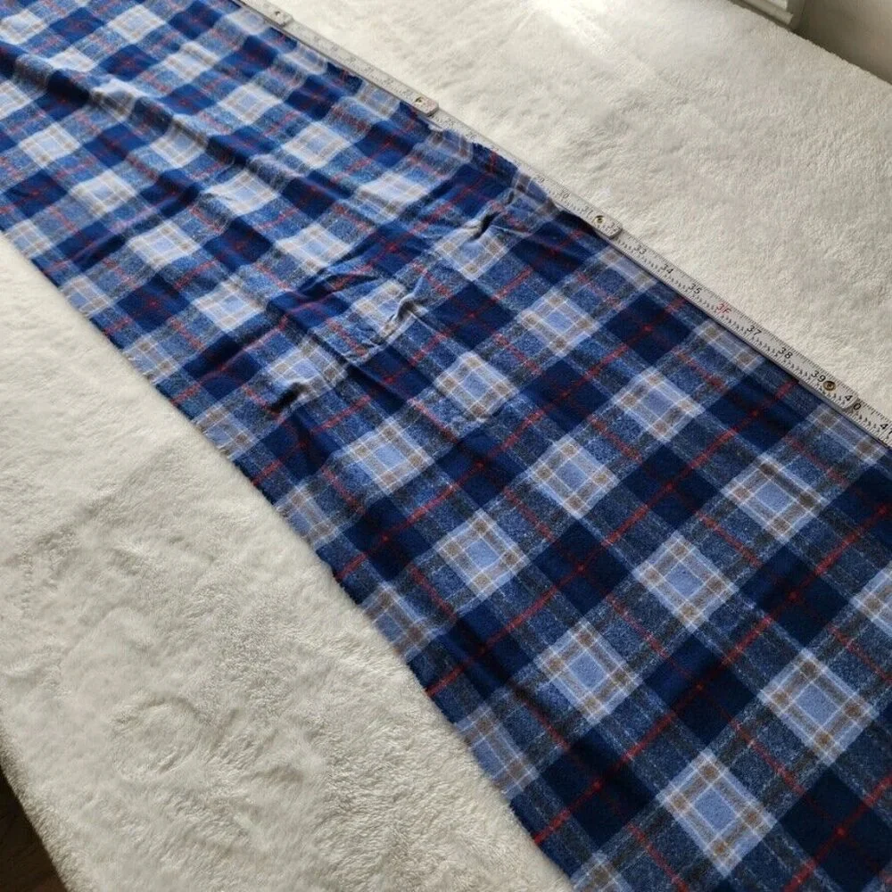 Vtg 90s Tartan Plaid Scarf Blue Red Yellow Fringe 12 x 60 Rectangle Cozy‎ Winter